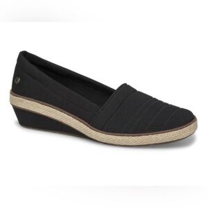 Grasshoppers Women's Black Quinn Wedge Canvas Memory Foam Slip On Shoes! Size 9.